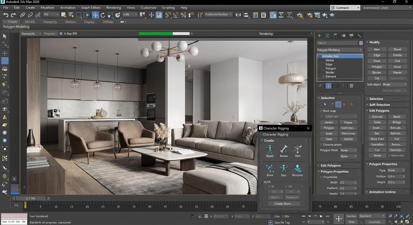 3ds Max 2026 3D 모델링 인터페이스