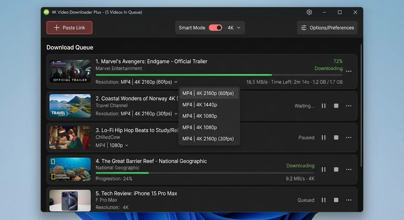 4K Video Downloader Plus 유튜브 다운로드 인터페이스