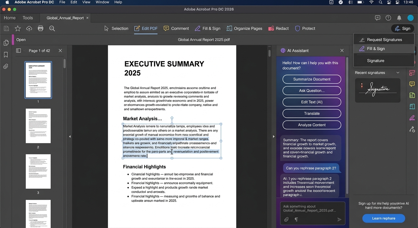 아크로뱃 프로 2026 PDF 편집 인터페이스