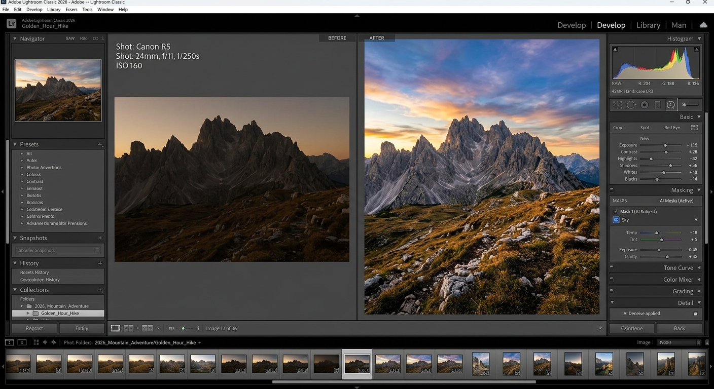 라이트룸 클래식 2026 사진 편집 인터페이스