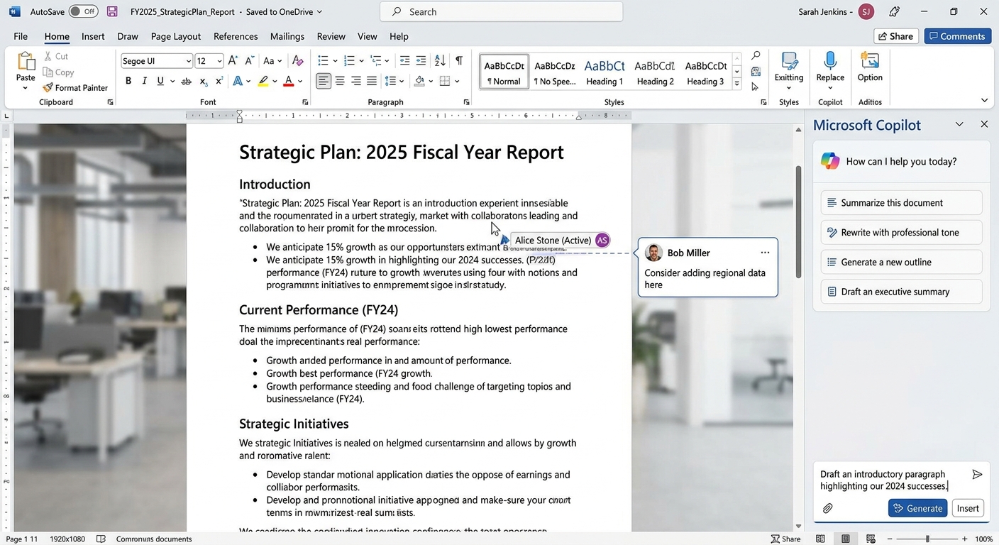 Microsoft Word 365 AI Copilot interface