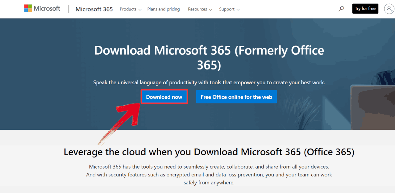 Microsoft 365 공식 다운로드 페이지